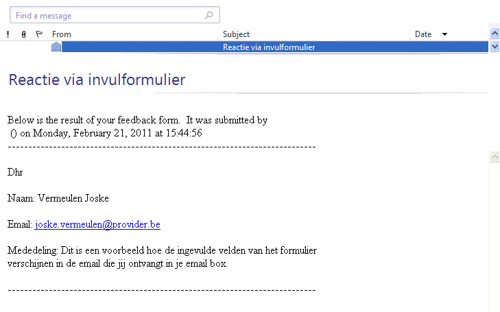 voorbeeld in email progamma