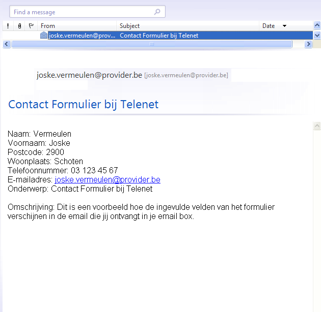 voorbeeld in email progamma